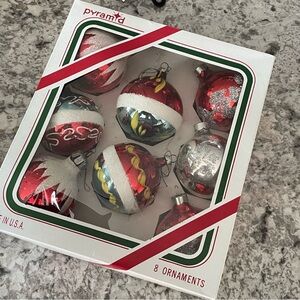 Pyramid Vintage Mid century Modern Christmas Ornaments Box of 8 Ornaments